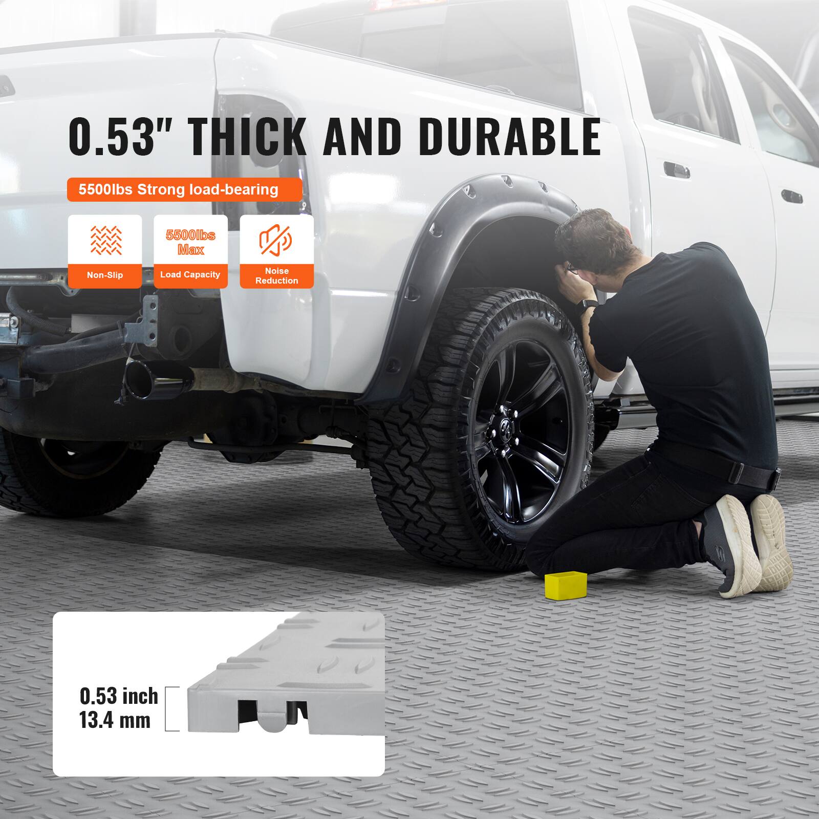 0.53" THICK AND DURABLE

5500lbs Strong load-bearing

5500lbs Max Non-Slip Load Capacity

Noise Reduction

0.53 inch 13.4 mm