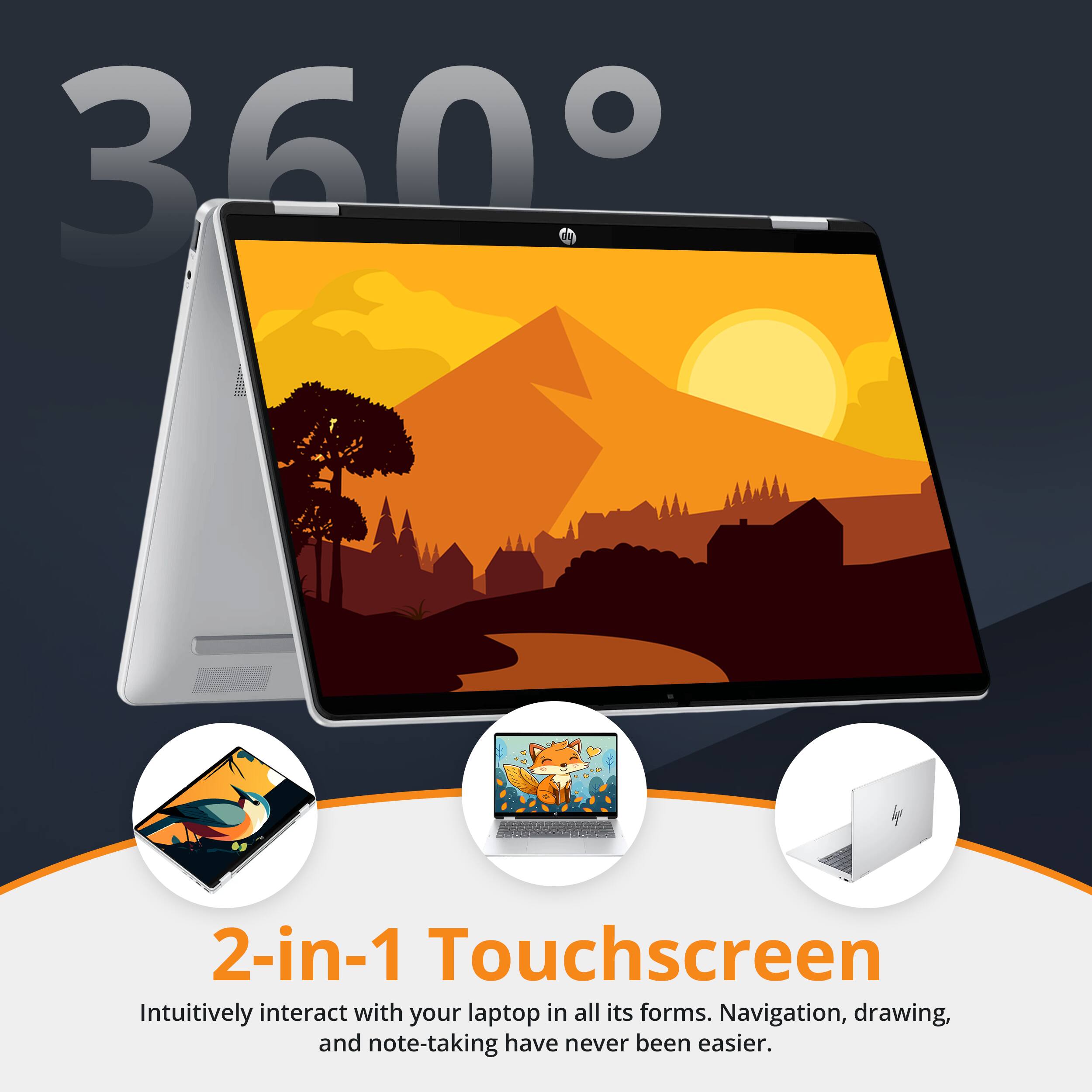 360°

2-in-1 Touchscreen

Intuitively interact with your laptop in all its forms. Navigation, drawing, and note-taking have never been easier.