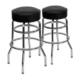 Flash Furniture - Bruno Traditional Vinyl/Metal Double Ring Barstool without Back, 2-Pieces/Pack (2XUD100) - Black