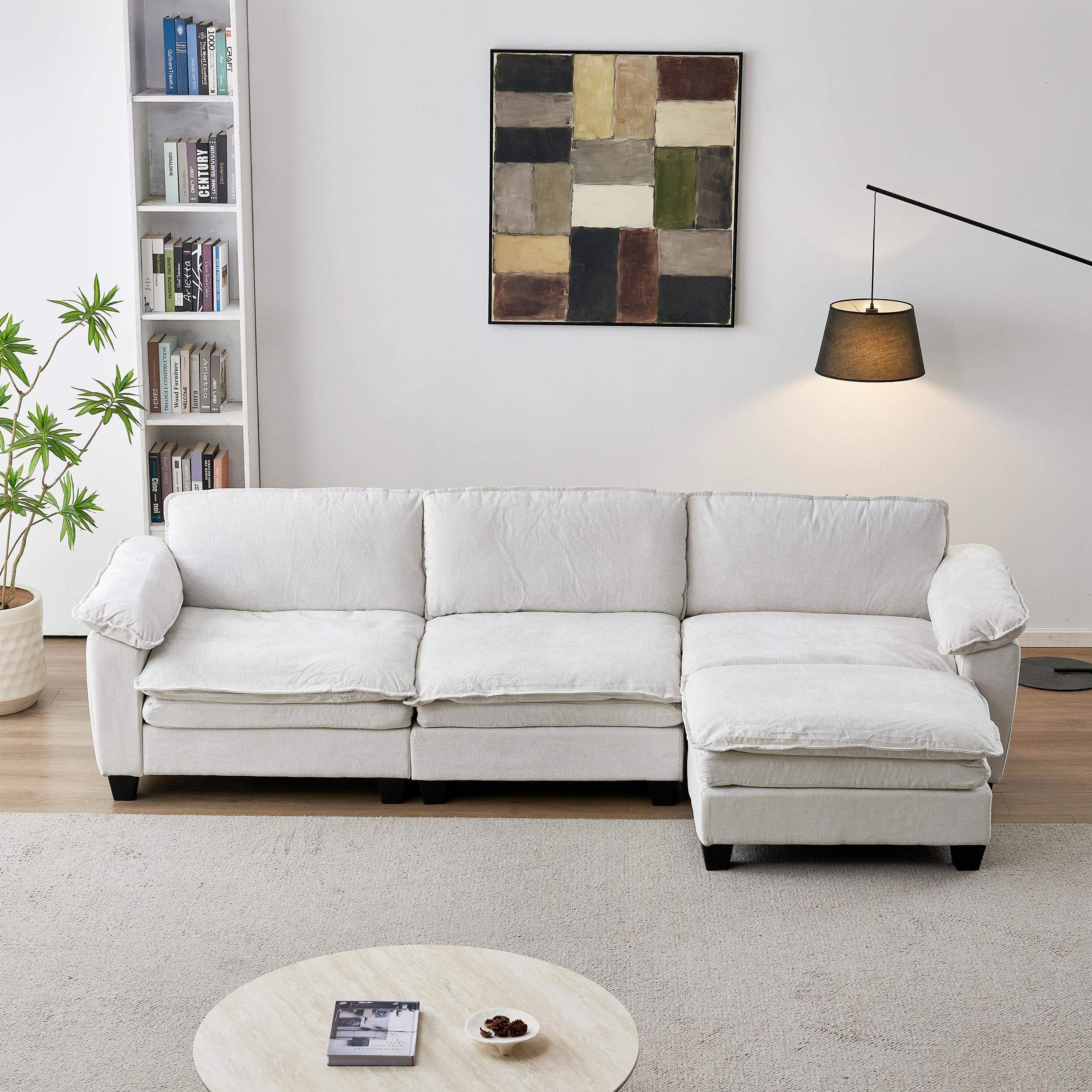 Roomtec - Living Room Furniture Sofa Luxury Couch with Ottoman Soft Chenille Upholstered L Shape Sofa Beige - Beige