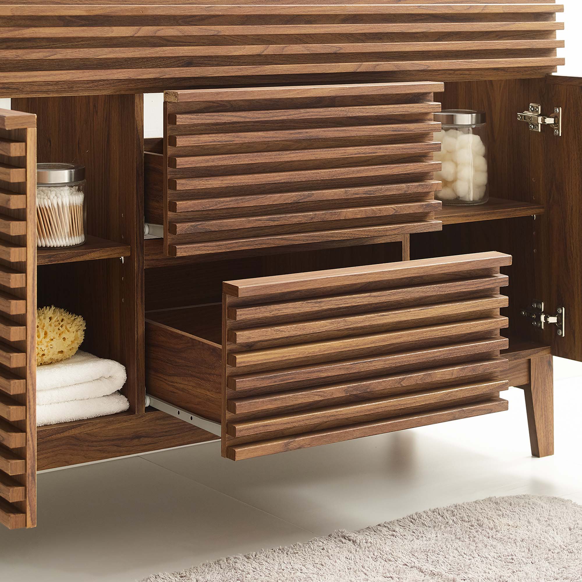 Left. Modway - Render 48" Bathroom Cabinet Basin Not Included by Modway - Walnut.