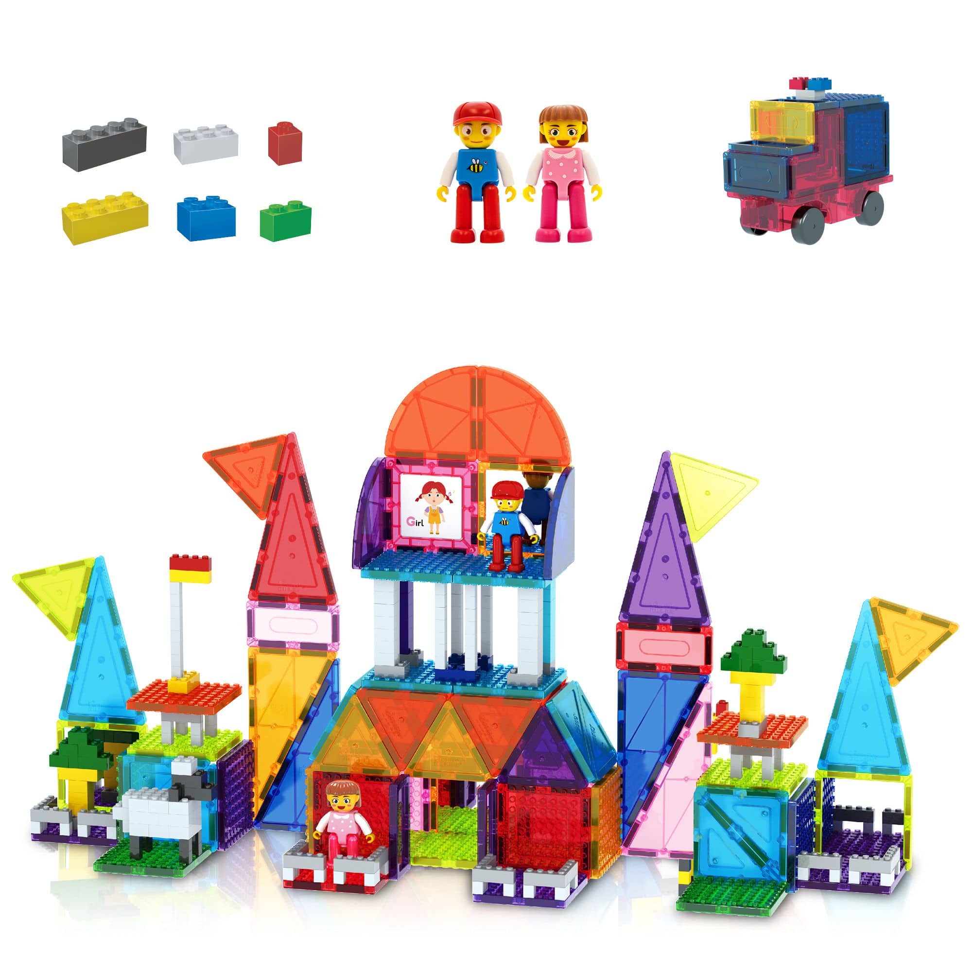 PicassoTiles - 333 PC Magnetic Tiles and Brick Compatible, Building Block Set for Kids 3+