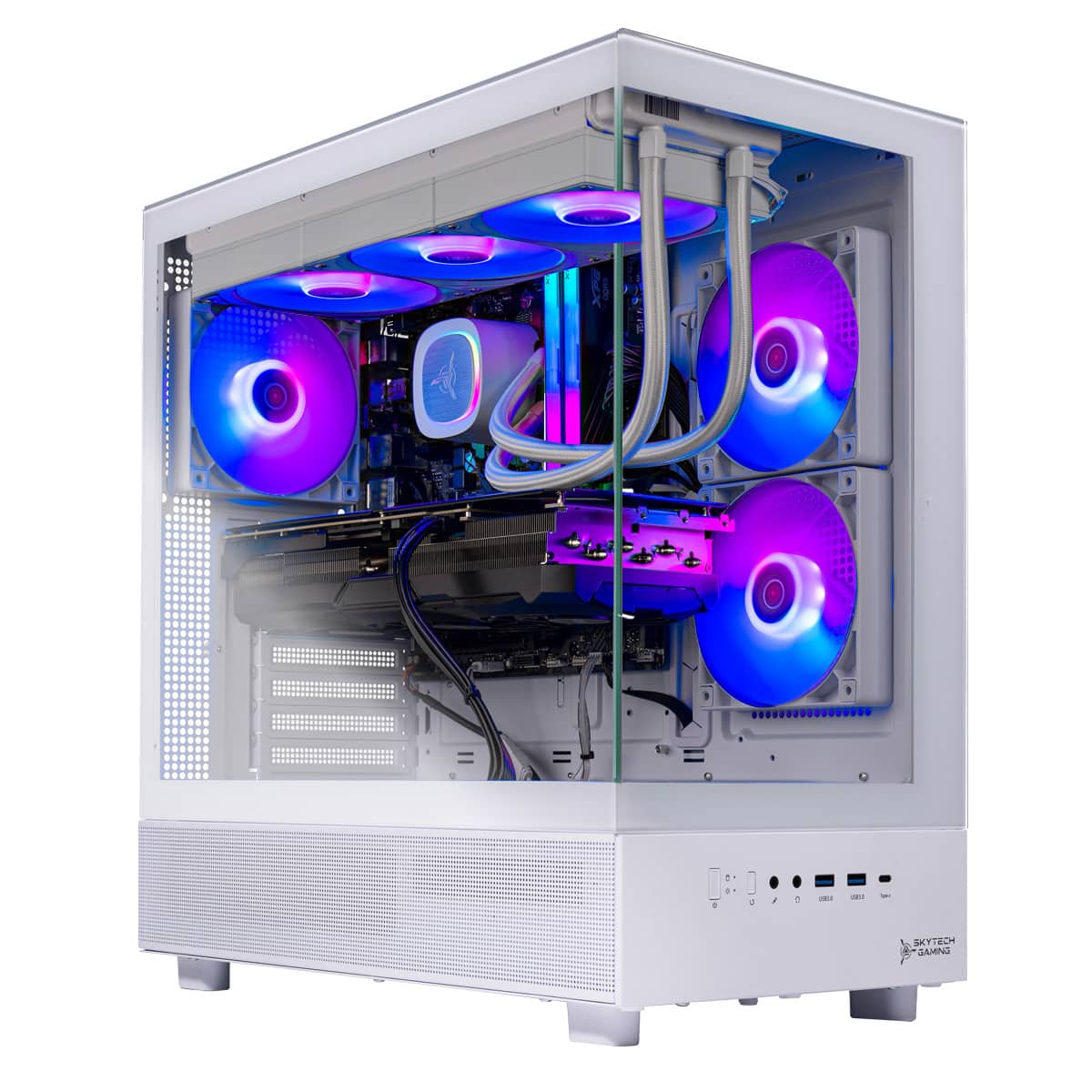 Skytech Gaming - Skytech AZURE3 - AMD Ryzen 7 9800X3D, AMD Radeon RX 9070XT, 32GB 6000 MHz DDR5 RAM, 1000W GOLD PSU - White