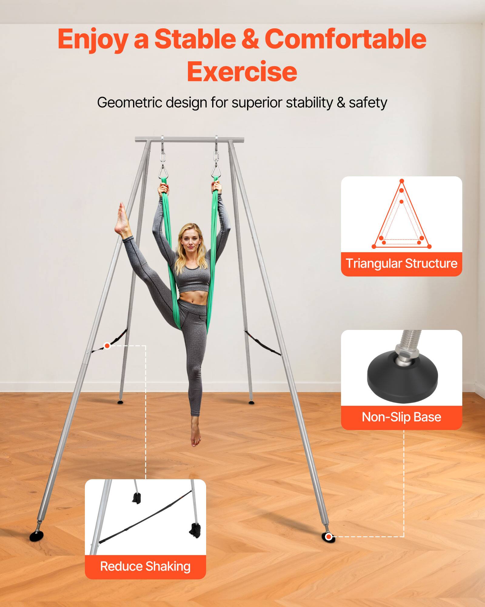 Enjoy a Stable & Comfortable Exercise

Geometric design for superior stability & safety

- Triangular Structure
- Non-Slip Base
- Reduce Shaking