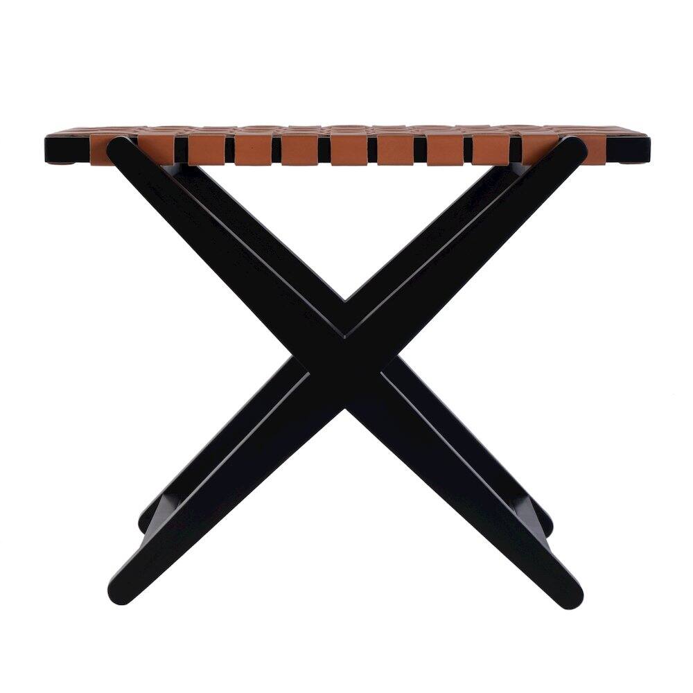 Left. Butler Specialty - Cipriani 24 in. W Leather & Wood Luggage Rack - Orange,Black.