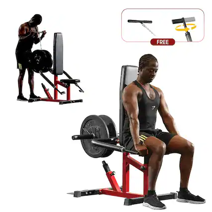 Front. Syedee - Seated Dip Machine with Max 400lbs Plate Loaded, Adjustable Tricep Press with Cable Bar for Biceps Chest Training - Red.