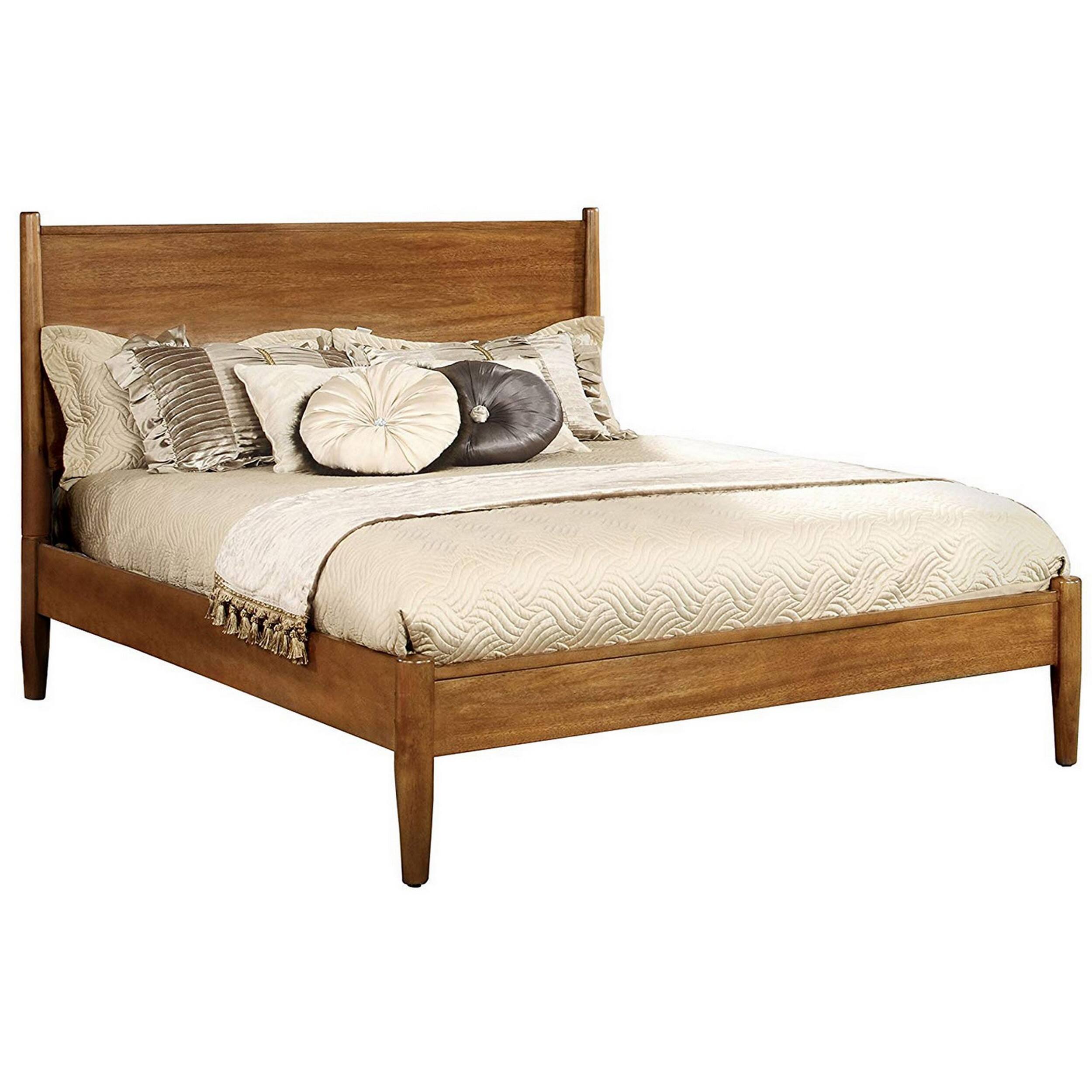 Front. Manhattan Lane - Wooden California King Size Bed with Panel Headboard, Oak Brown - Brown.