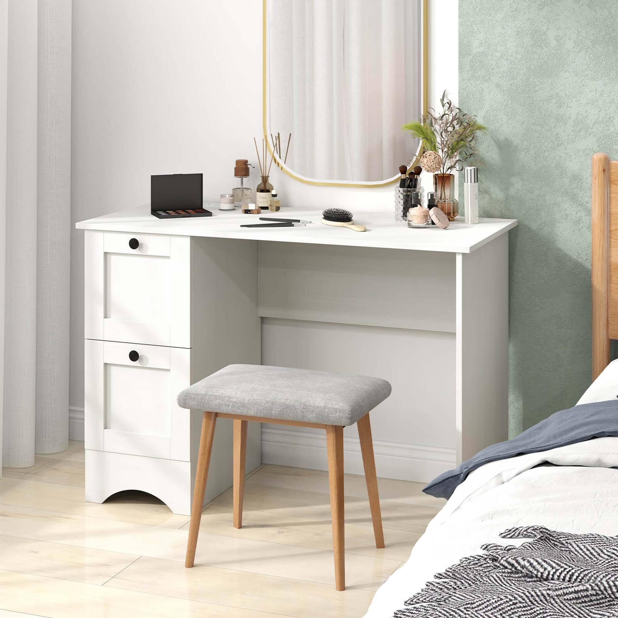 Alt View 4. Costway - Costway 43" Home Office Desk Compact Study Writing Desk with 2 Drawers Charging Station - White.