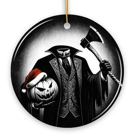 OrnamentallyYou - Creepy Headless Horseman And Pumpkin With Santa Hat Ornament Horror Themed Christmas Decor - Multi-colored