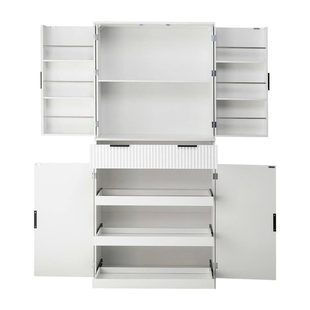 Alt View 10. Kadyn - 72" Fluted Storage Cabinet with Keyboard Drawers for Office Use - White - White.