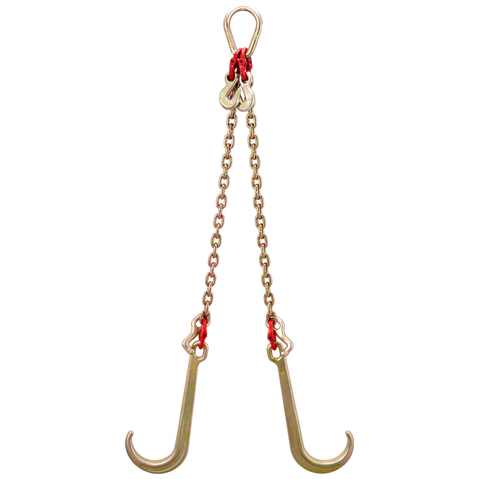 Alt View 5. VEVOR - G80 V Bridle Chain, 5/16" x 2' Towing Chain Bridle with 15" J Hooks, T Hooks & Grab Hooks, Heavy Duty Transport Chain - Copper.