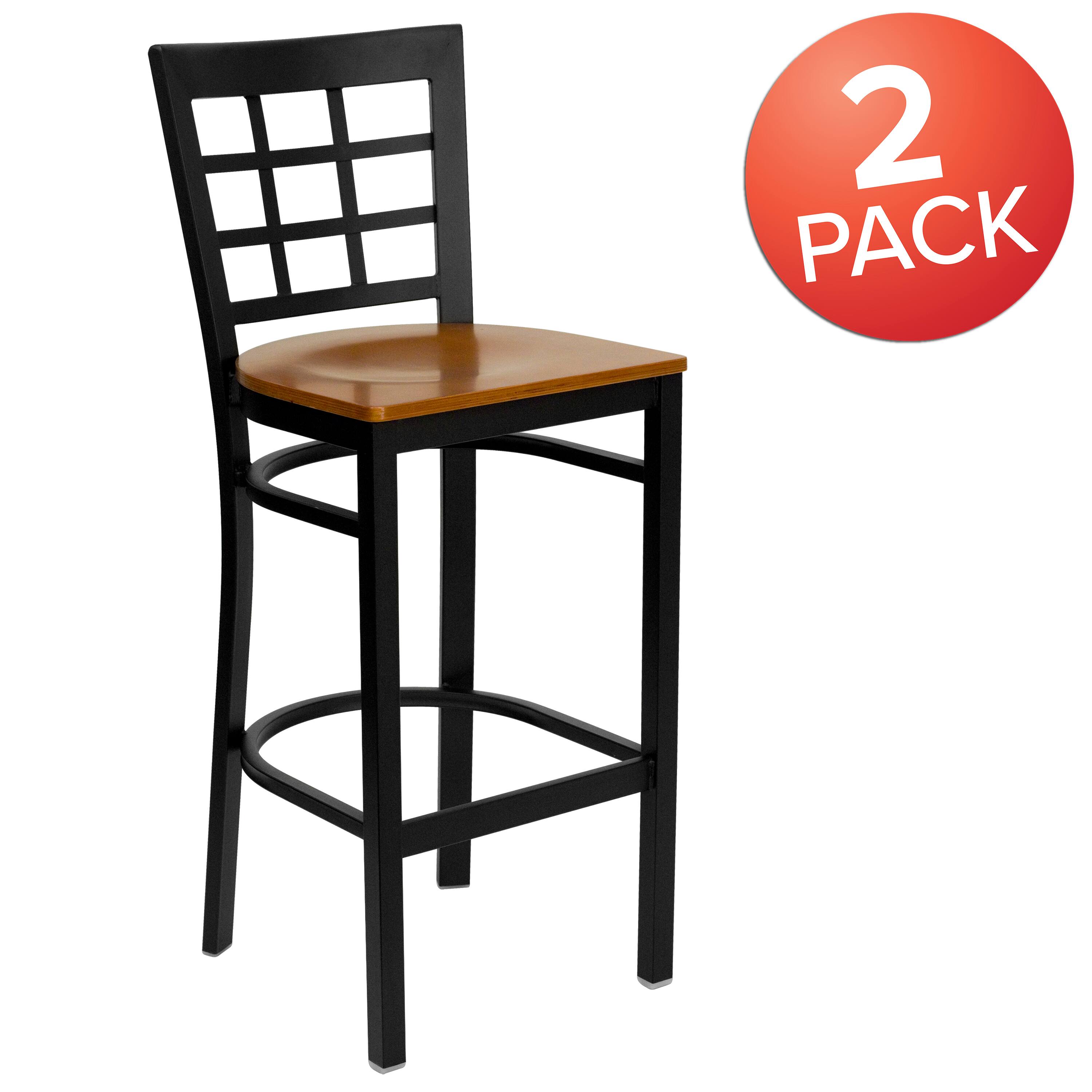 Alt View 1. Emma + Oliver - 2 Pack Window Back Metal Restaurant Barstool - Cherry Wood Seat/Black Metal Frame.