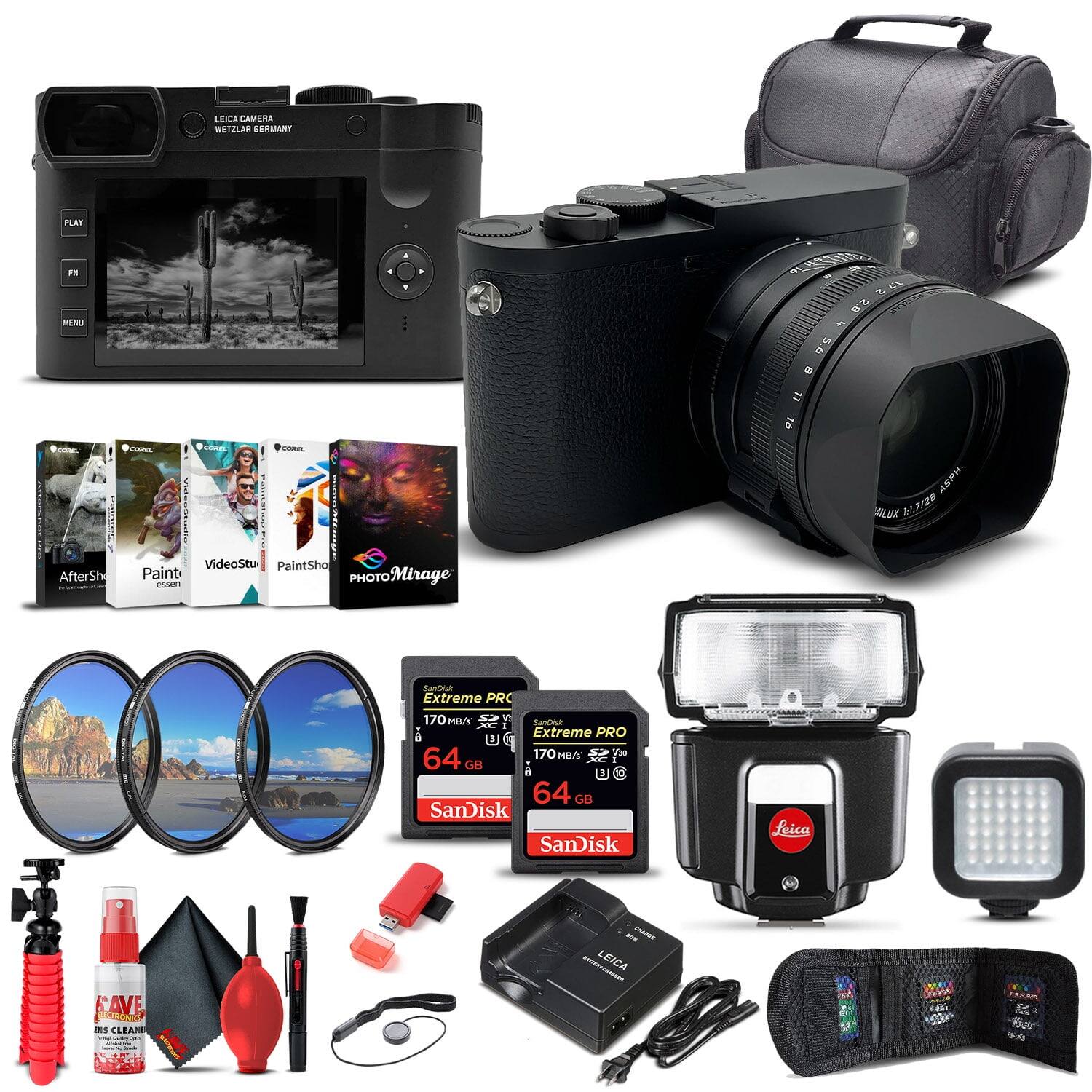 LEICA CAMERA WETZLAR GERMANY

- PLAY
- MENU
- FM

AfterSh
Paint
VideoStu
PaintSho
PHOTOMirage

Extreme PRO
170 MB/s
64 GB
SanDisk

Extreme PRO
170 MB/s
64 GB
SanDisk

LEICA AVE

SAVE
INS CLEANER

LEICA CAMERA WETZLAR GERMANY