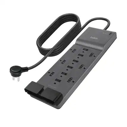Front. Belkin - Surge Protector for Home/Office with 12 AC outlets, 8-foot cord, 3940 joules of surge protection, and a $300,000 CEW - Black.
