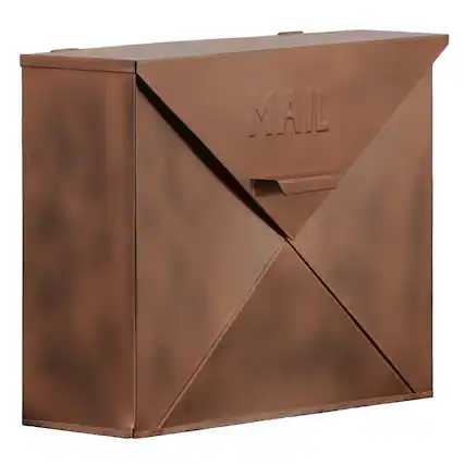 Front. Manhattan Lane - Envelope Shaped Wall Mount Metal Mail Box - Brown.