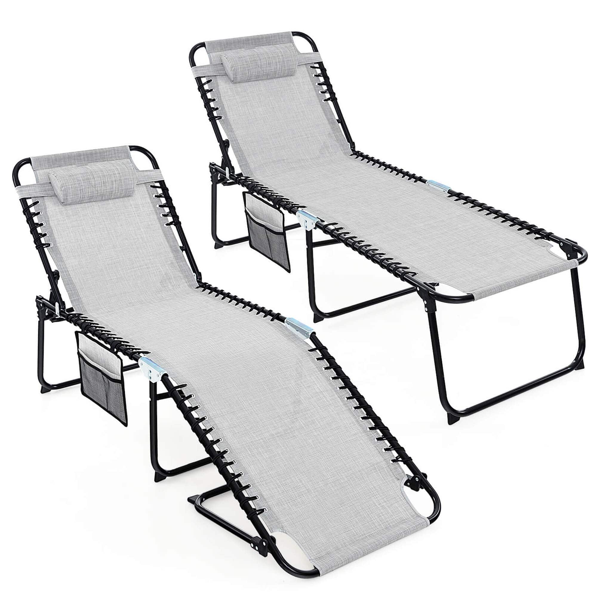 Costway - 2 PCS Folding Chaise Lounge Chair Portable Sun Lounger with Adjustable Backrest - Gray price history on PriceWatchPro