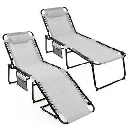 Costway - 2 PCS Folding Chaise Lounge Chair Portable Sun Lounger with Adjustable Backrest - Gray