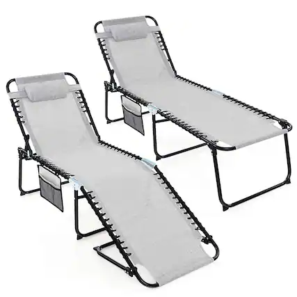 Front. Costway - Costway 2 PCS Folding Chaise Lounge Chair Portable Sun Lounger with Adjustable Backrest - Grey.