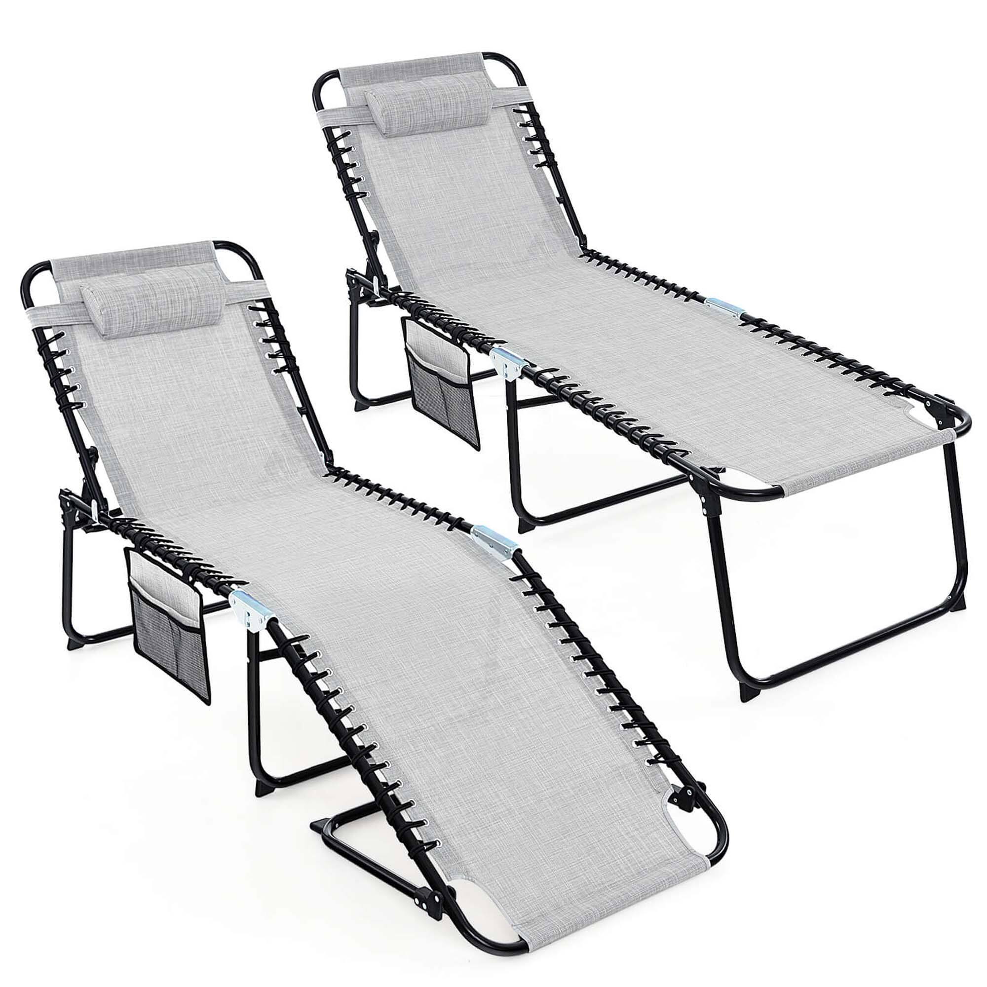 Front. Costway - Costway 2 PCS Folding Chaise Lounge Chair Portable Sun Lounger with Adjustable Backrest - Grey.