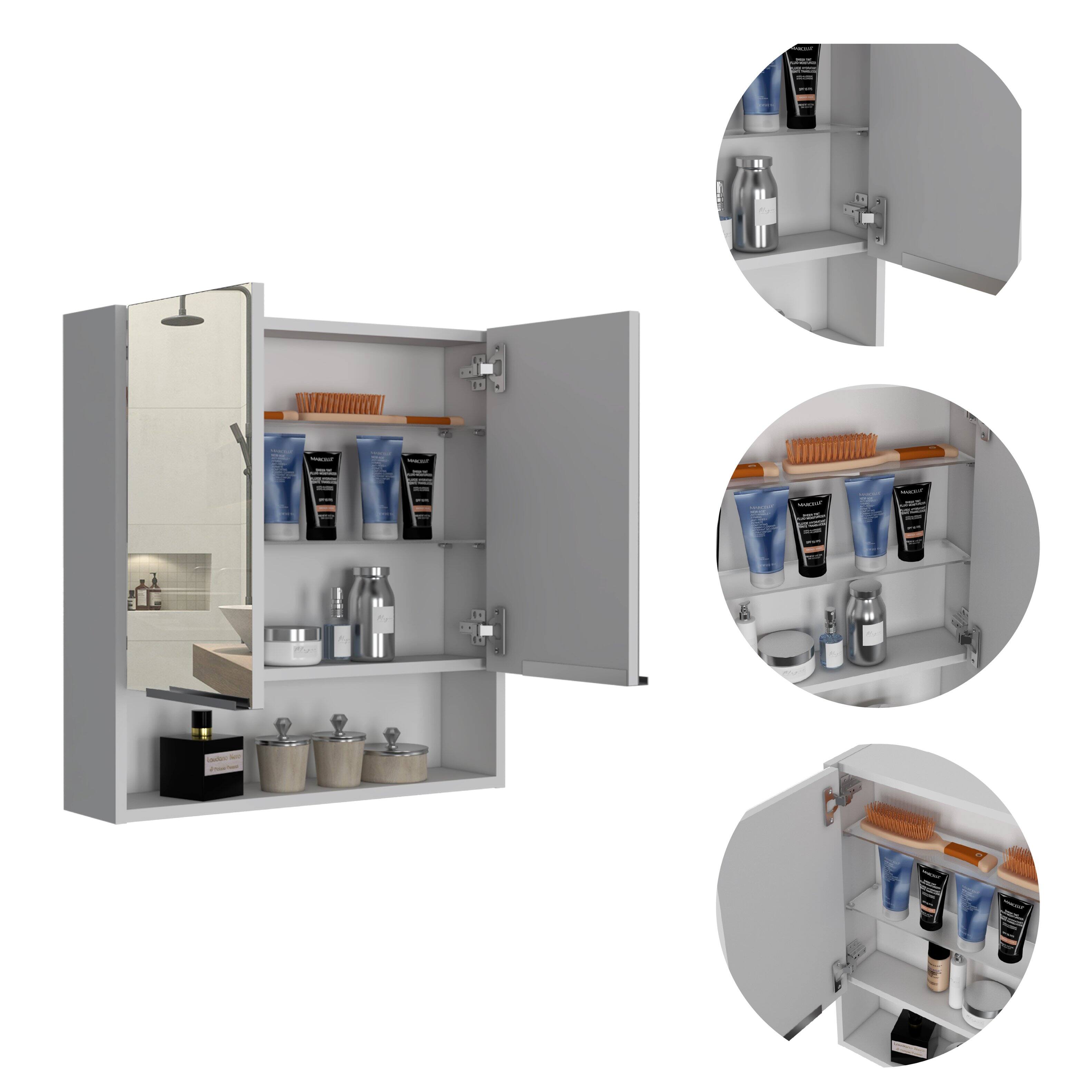 Alt View 2. TuHome - Jaspe Mirror Cabinet, Three Internal Shelves, One Open Shelf, Double Door Cabinet - White.