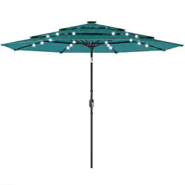 Outsunny - ft Outdoor Patio Umbrella with Solar LED Lights, 3 Tier Outdoor Table Umbrella with Tilt - Teal
