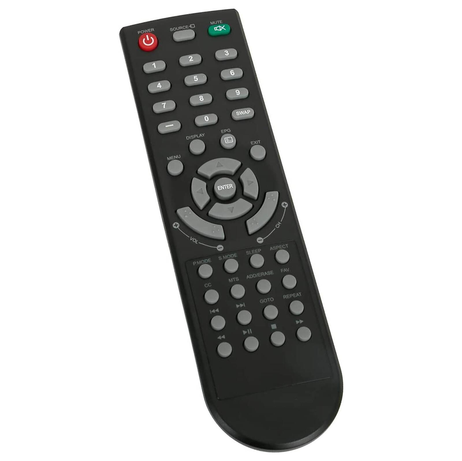 POWER SOURCED MUTE X 1 2 3 4 5 6 7 8 9 0 DISPLAY 3 6 9 SWAP EPG EXIT MENU ENTER HO VOL ASPECT SLEEP MODE PMODE FAV MTS ADD/ERASE CC REPEAT GOTO A 144 I1 44