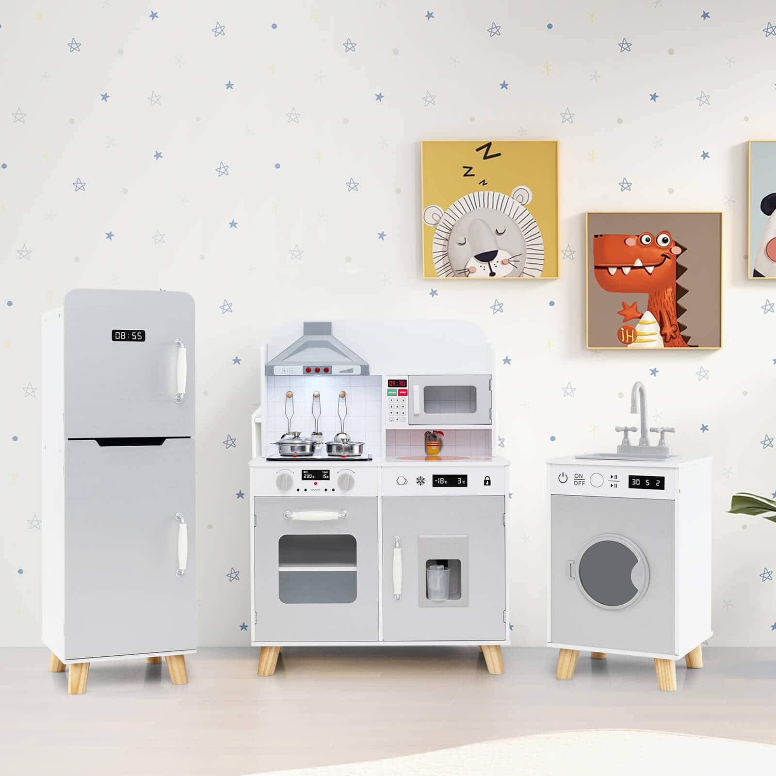 Costway 3 in 1 Kitchen Toy w/Refrigerator Kitchen Set Washing