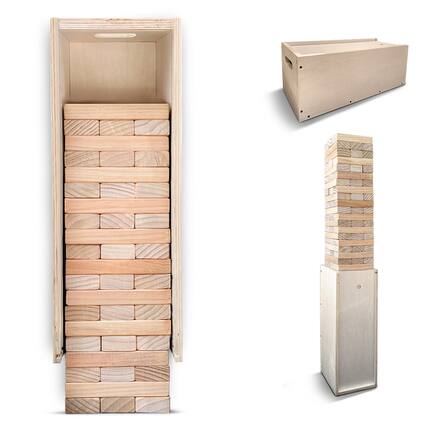 Front. Swooc Games - Premium Giant Tower Game w/ 3-in-1 Straightener Table & Storage Box - Starts at 2-4 ft - Stacks up to 6 ft Outdoor Games - Beige.