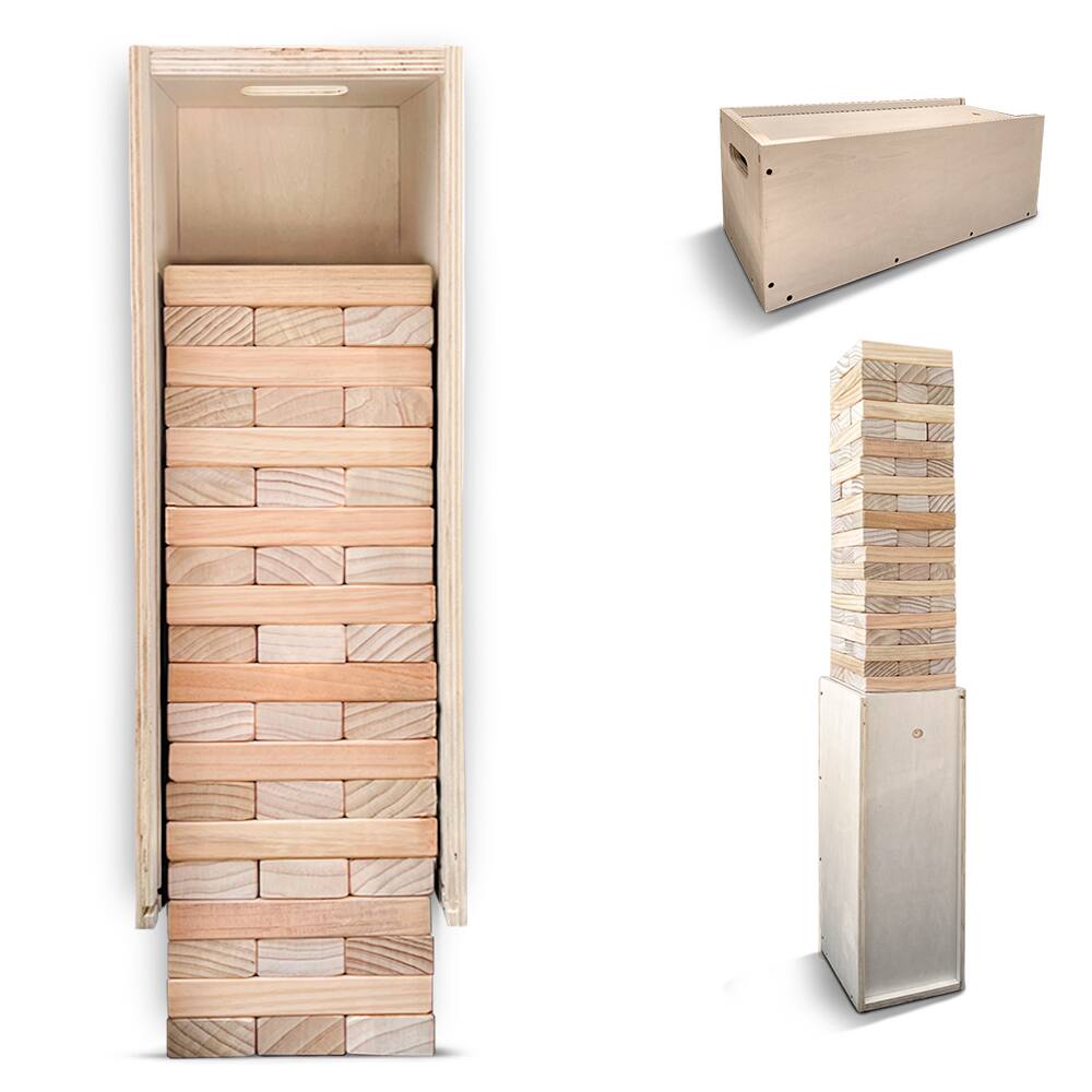 Front. Swooc Games - Premium Giant Tower Game w/ 3-in-1 Straightener Table & Storage Box - Starts at 2-4 ft - Stacks up to 6 ft Outdoor Games - Beige.