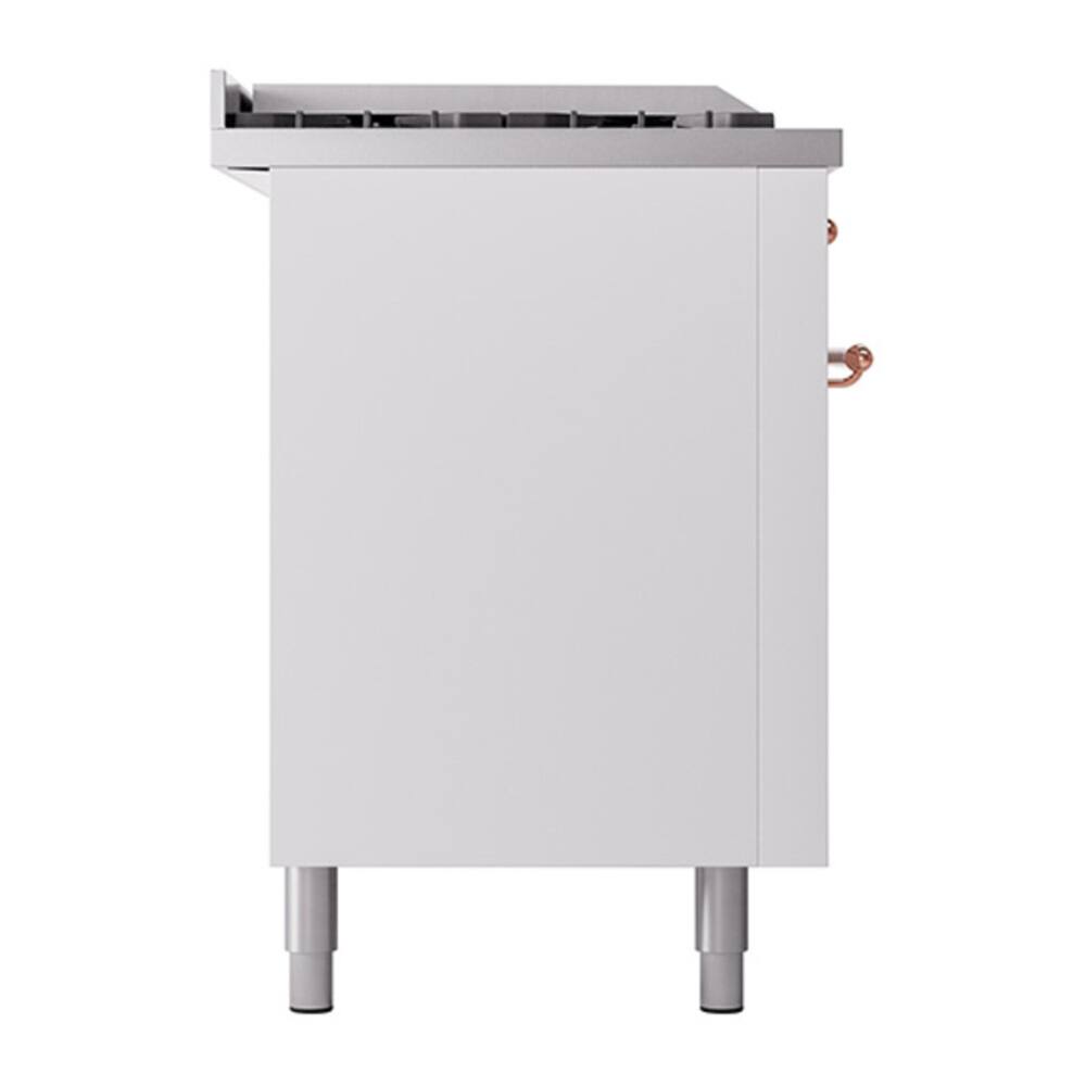 Alt View 6. ILVE - ILVE Nostalgie II 60 inch Dual Fuel Range with 7 Burners + Griddle (Natural Gas, White, Copper Trim) - White.