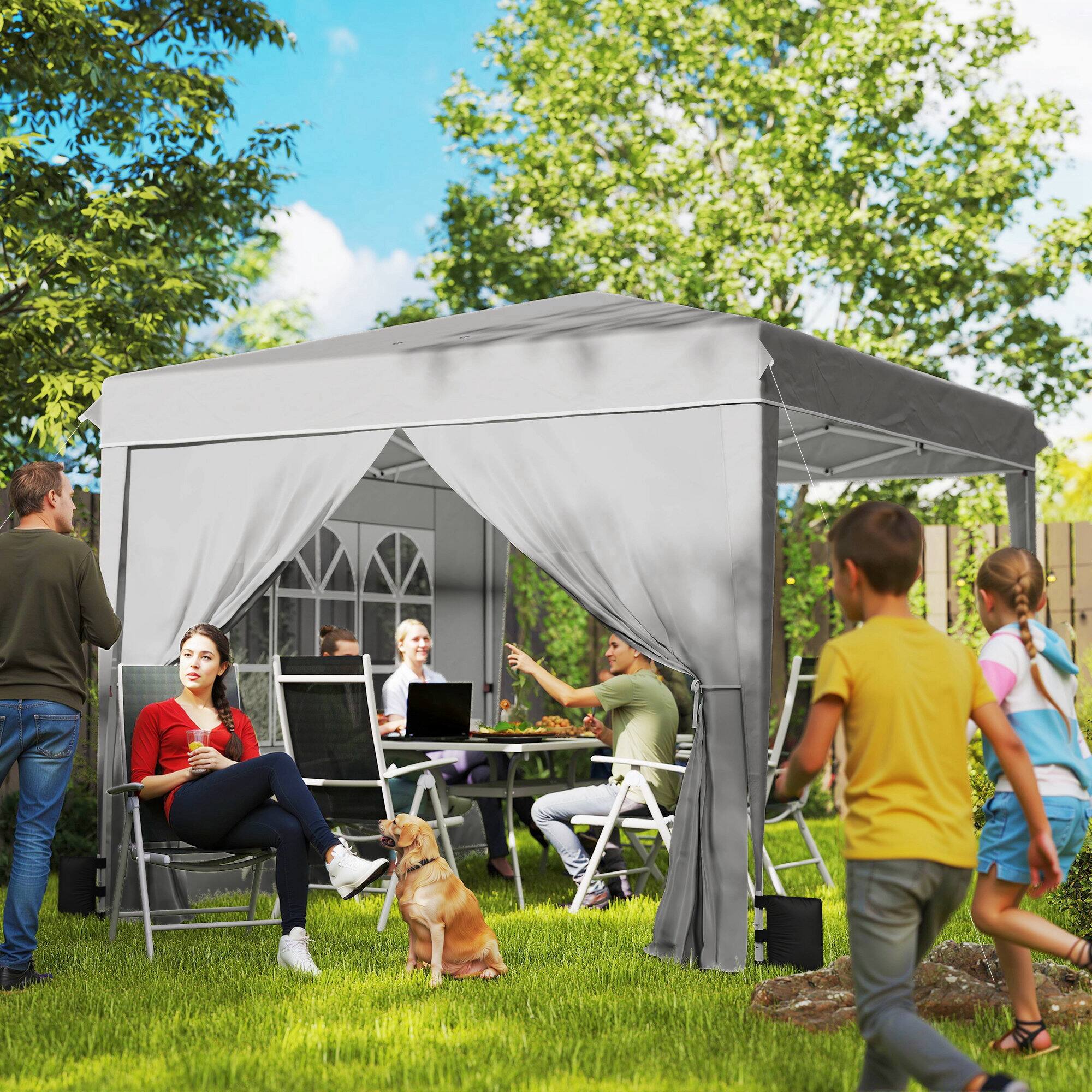 Alt View 1. Outsunny - 10 x 10 ft Pop Up Canopy Tent with Sidewalls, UPF50+ Outdoor Portable Instant Canopy Shelter with Carry Bag, Sandbags.