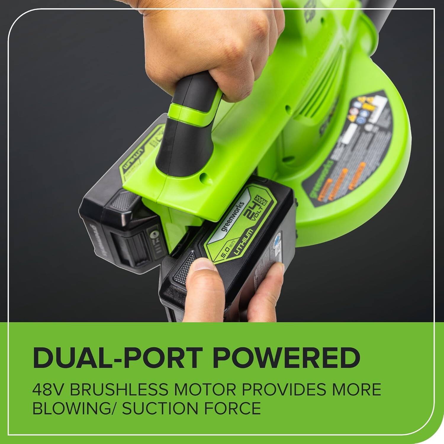 DUAL-PORT POWERED  
48V BRUSHLESS MOTOR PROVIDES MORE BLOWING/SUCTION FORCE