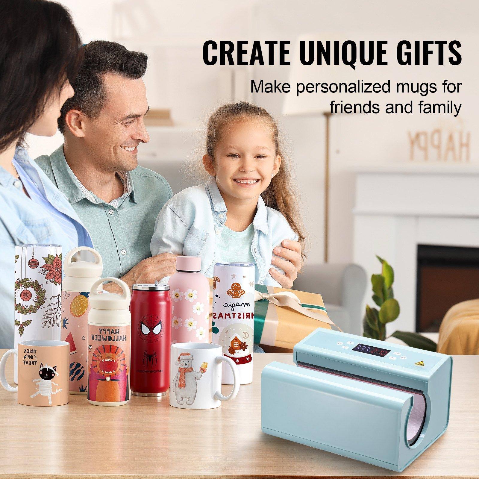 CREATE UNIQUE GIFTS  
Make personalized mugs for friends and family  

HAPPY NEA magic  
RISTMAS TRCK 1 TREAT  
HAPPY HALLOWEER HALL * 4 3