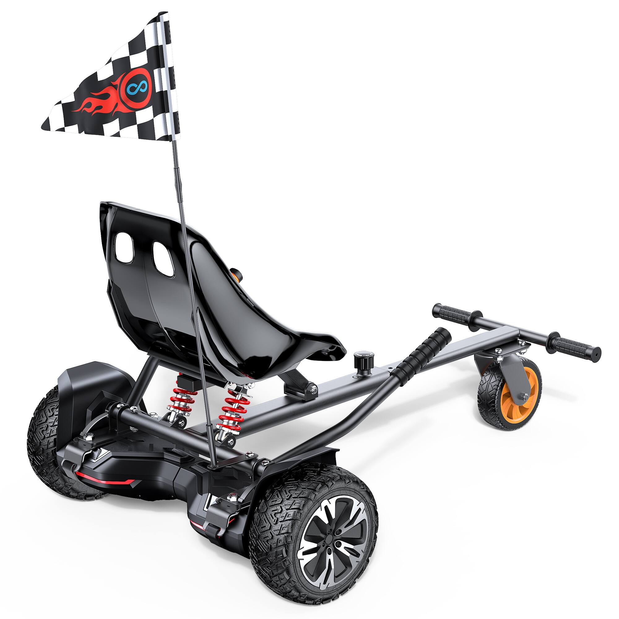 Front. MIHOVER - 8.5" All-Terrain Hoverboard with Go-Kart Seat Attachment, 700W Motor, Bluetooth Speakers, LED Lights, UL2272 - Black.