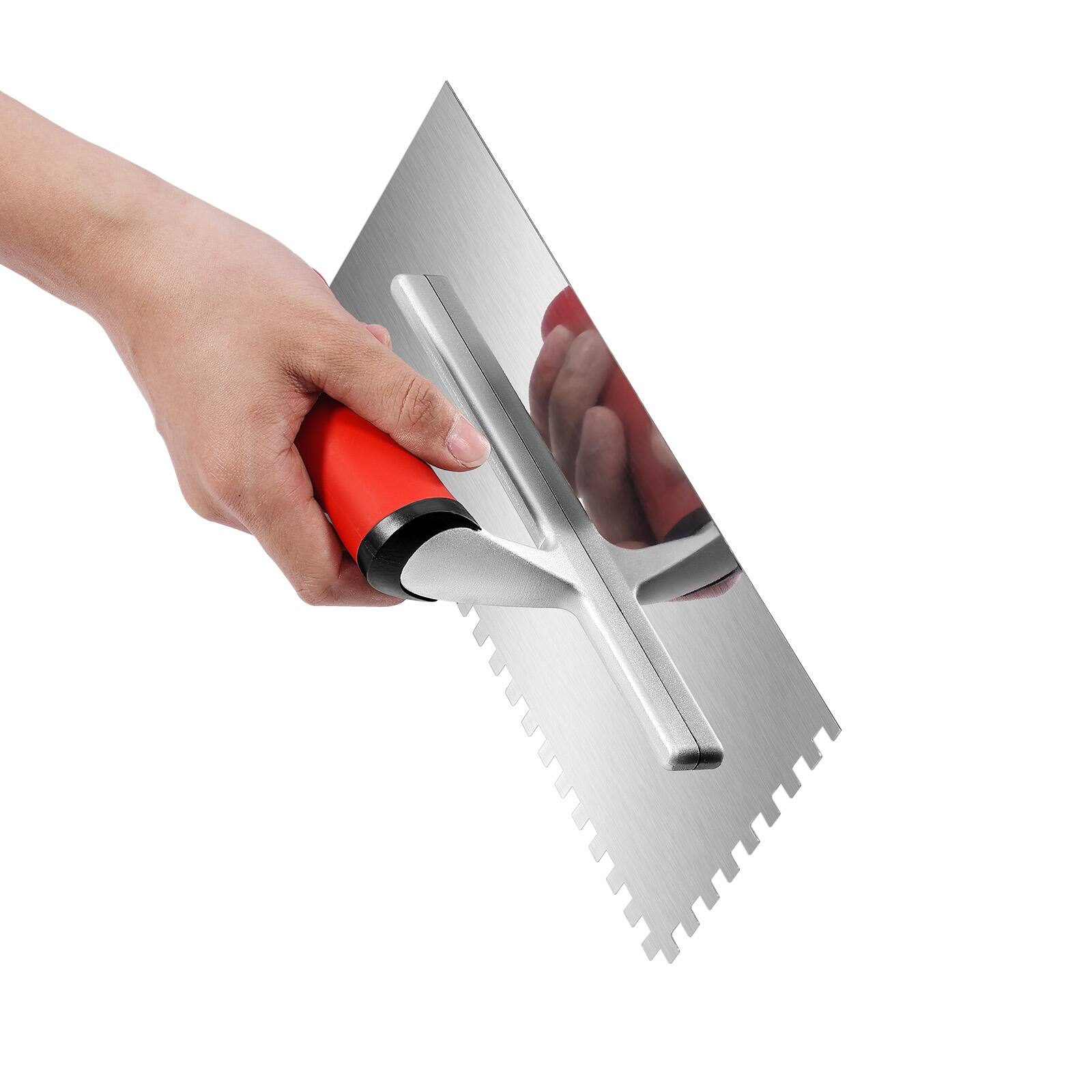 Alt View 5. VEVOR - Tile Tools, Stainless Steel Squared Notch Tile and Flooring Trowel, 10.9 x 4.4 in Pro Grade Drywall Tool - Red.