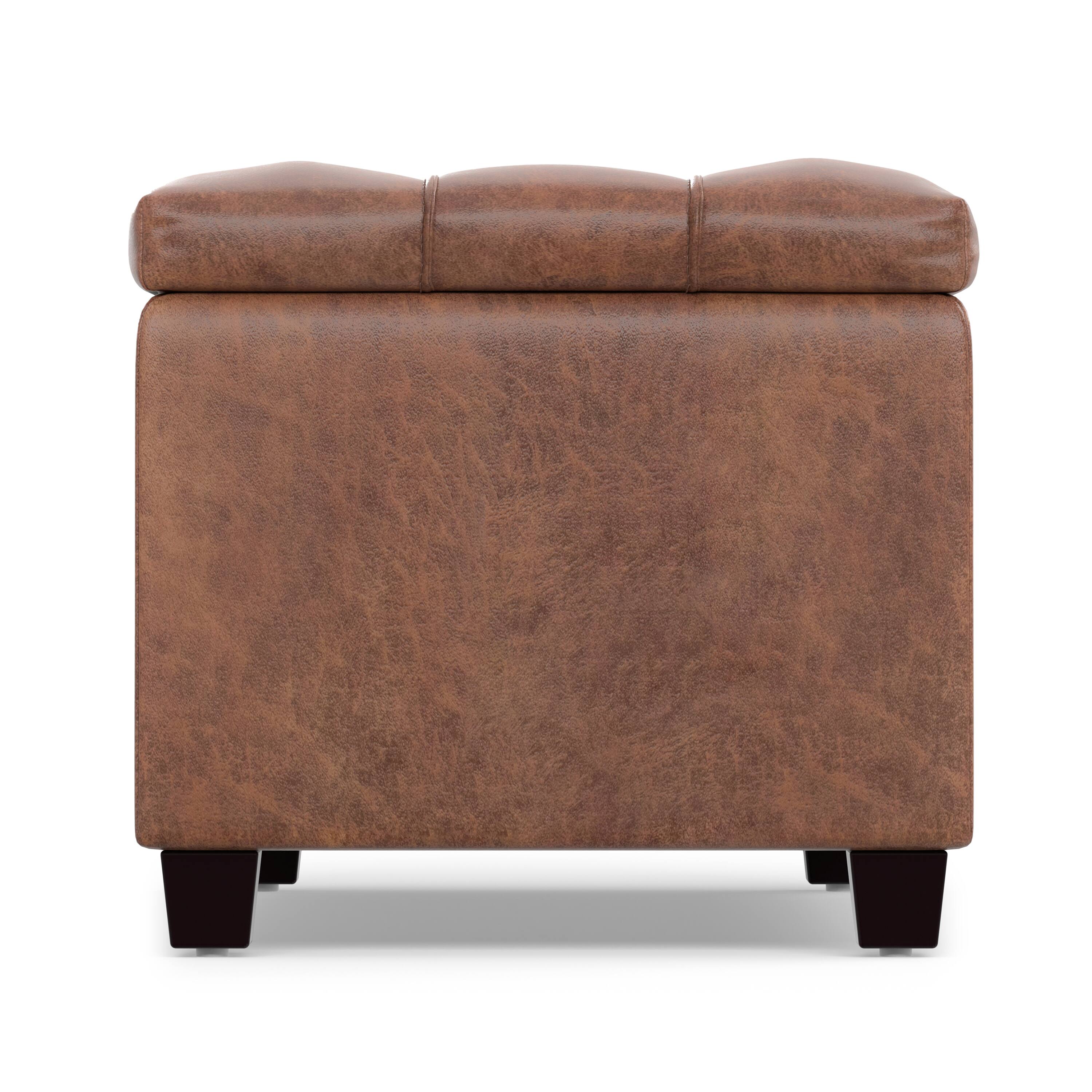 Alt View 1. Simpli Home - Sienna 33 inch Wide Storage Ottoman Bench in Distressed Saddle Brown Vegan Leather - Distressed Saddle Brown.