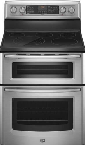 Front Standard. Maytag - Gemini 30" Self-Cleaning Freestanding Double Oven Electric Convection Range - Stainless-Steel.