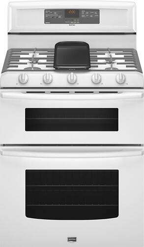 Front Standard. Maytag - Gemini 30" Self-Cleaning Freestanding Double Oven Gas Convection Range - White.