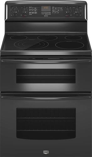 Front Standard. Maytag - Gemini 30" Self-Cleaning Freestanding Double Oven Electric Convection Range - Black.