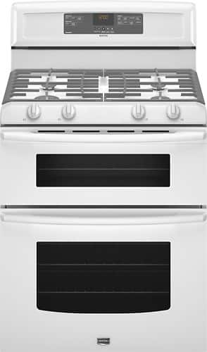 Front Standard. Maytag - Gemini 30" Self-Cleaning Freestanding Double Oven Gas Range - White.