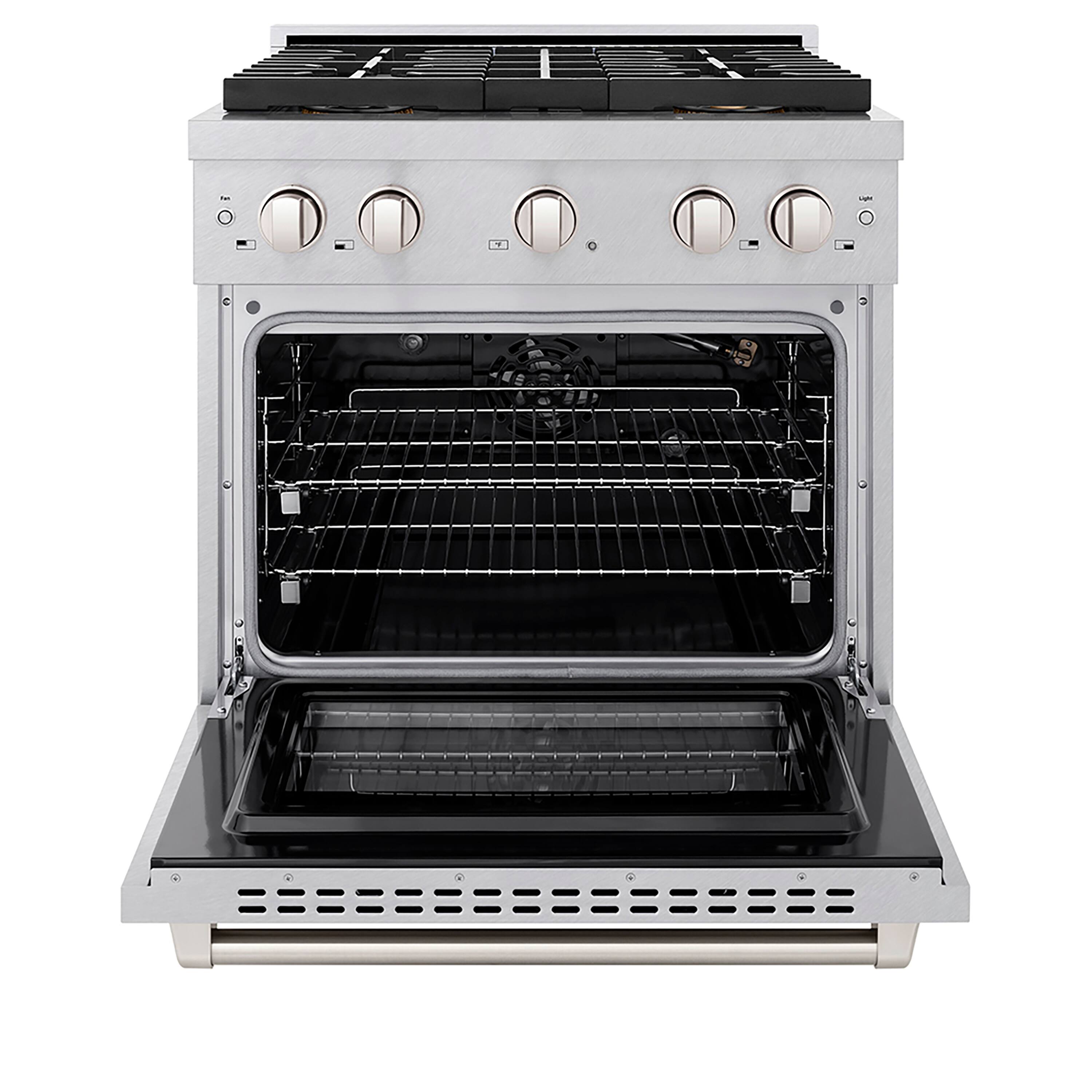 Angle. ZLINE - 30 in. 4.2 cu. ft. Freestanding Paramount Gas Range with DuoPro Cooktop and Convection Oven in Satin Stainless Steel - Stainless Steel.