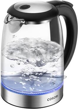 COWLOWN - 1.8Qt Glass Electric Kettle No Plastic Spout Auto Shut Off - Black