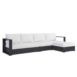 Modway - Tahoe 3-Piece Outdoor Powder-Coated Aluminum Right-Facing Chaise Sectional Sofa Set - Gray White