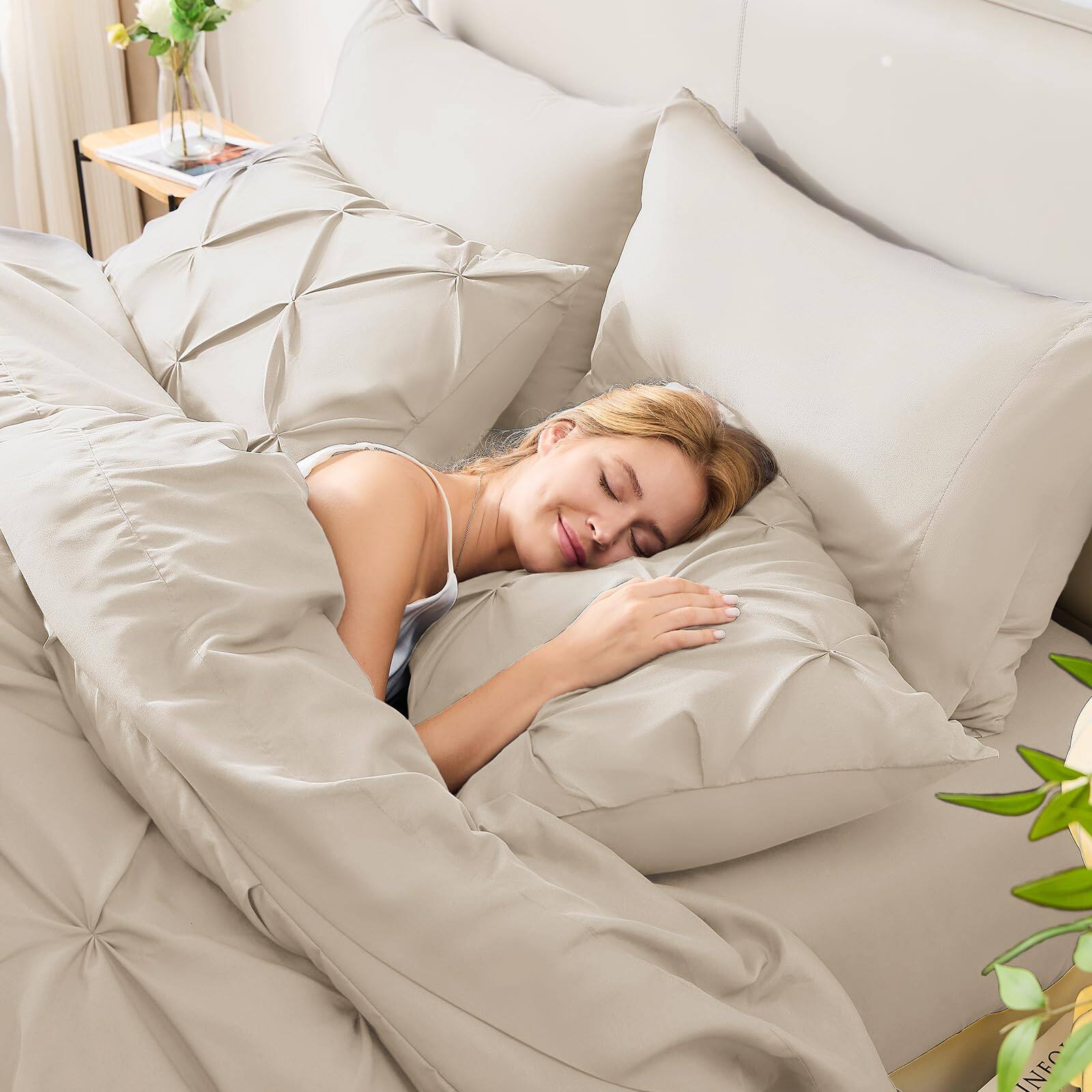 Alt View 8. Paradigms Interiors - Comforter Set 7 Pieces Bed In A Bag Luxury Soft Size Pintuck Pinch Pleat Bedding Sets With Flat Sheet Fitte... - Sage Green-Queen.