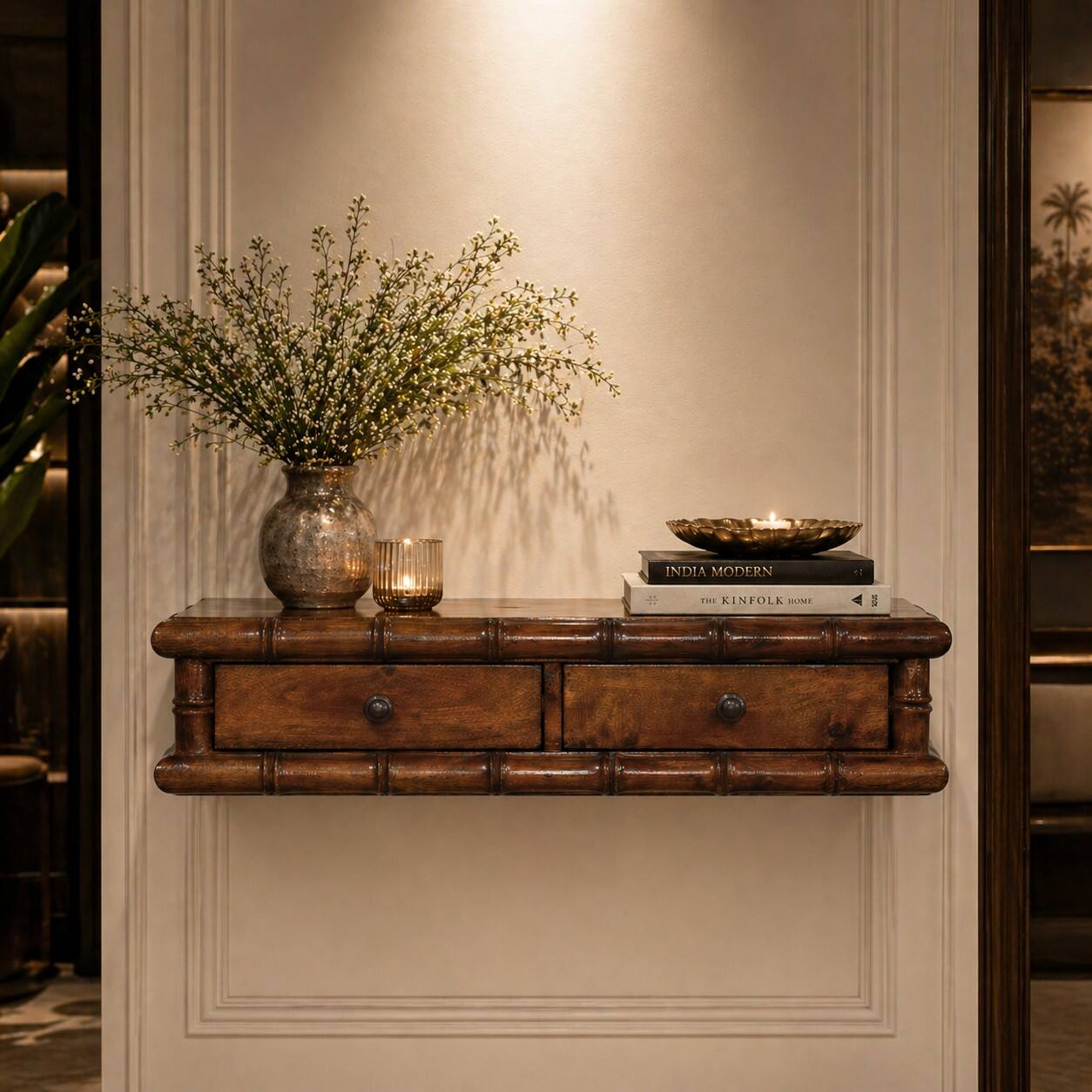 Artisan Furniture - Solid Wood Bamboo Two Drawer Console Table - Brown
