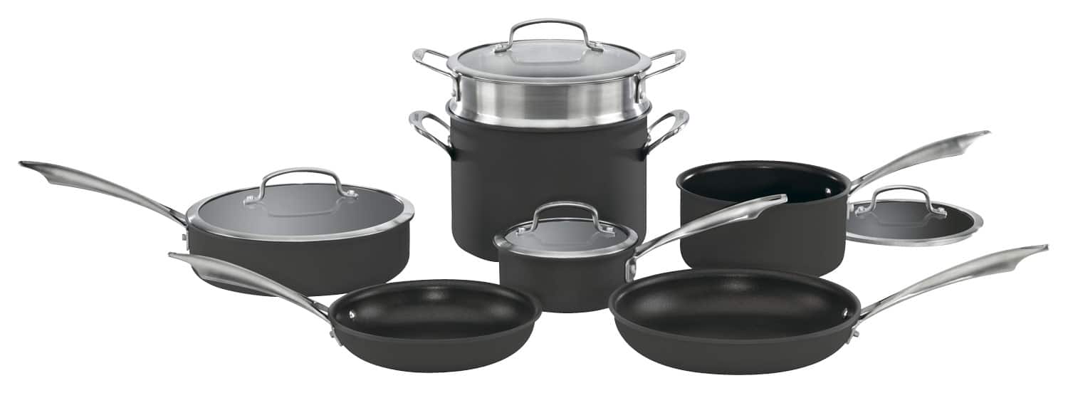 Angle. Cuisinart - Dishwasher Safe Anodized 11 Piece Cookware Set - Black.
