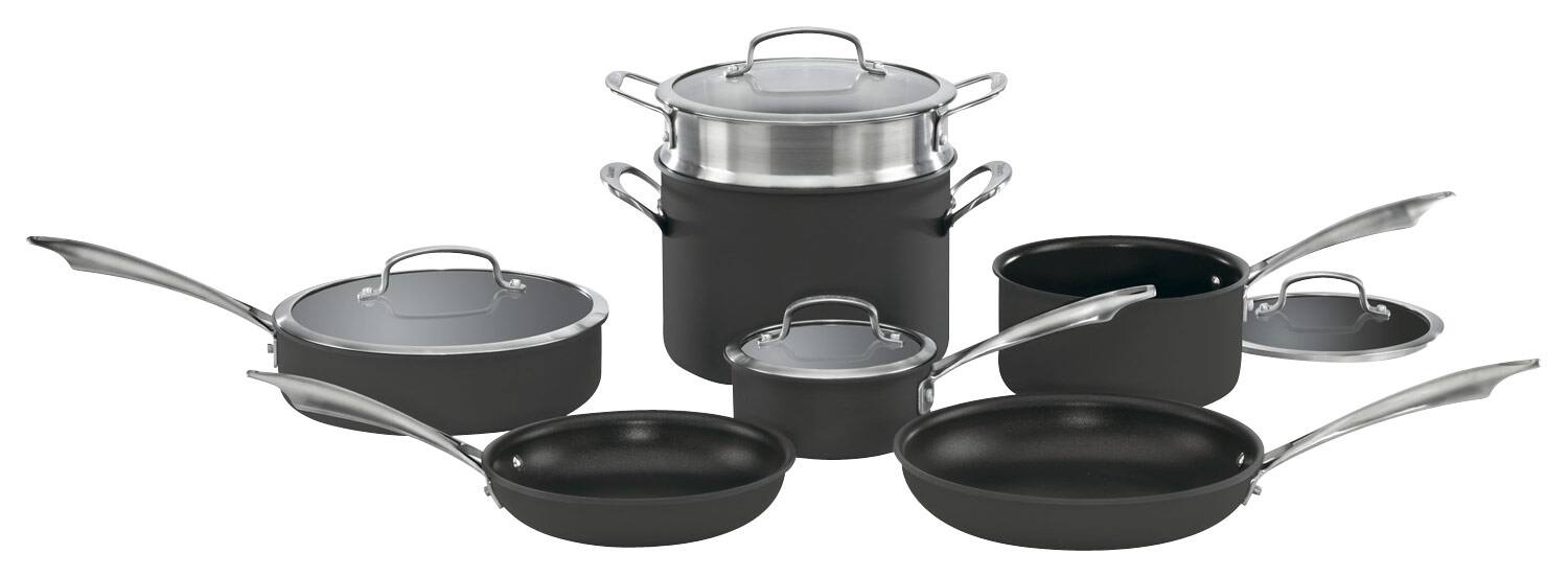Angle. Cuisinart - Dishwasher Safe Anodized 11 Piece Cookware Set - Black.