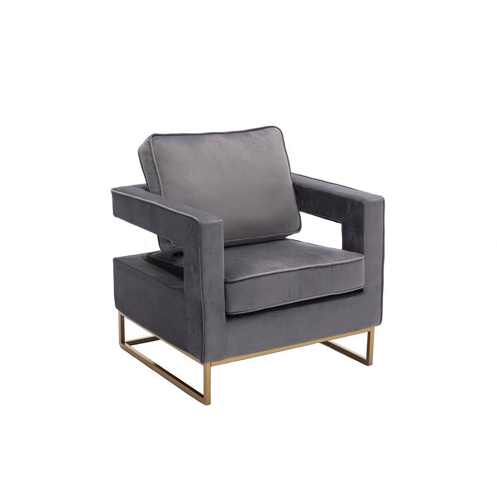 Alt View 8. Carolina Chair & Table - Adadon Velvet Upholstered Armchair - Gray - Gray, Gold.