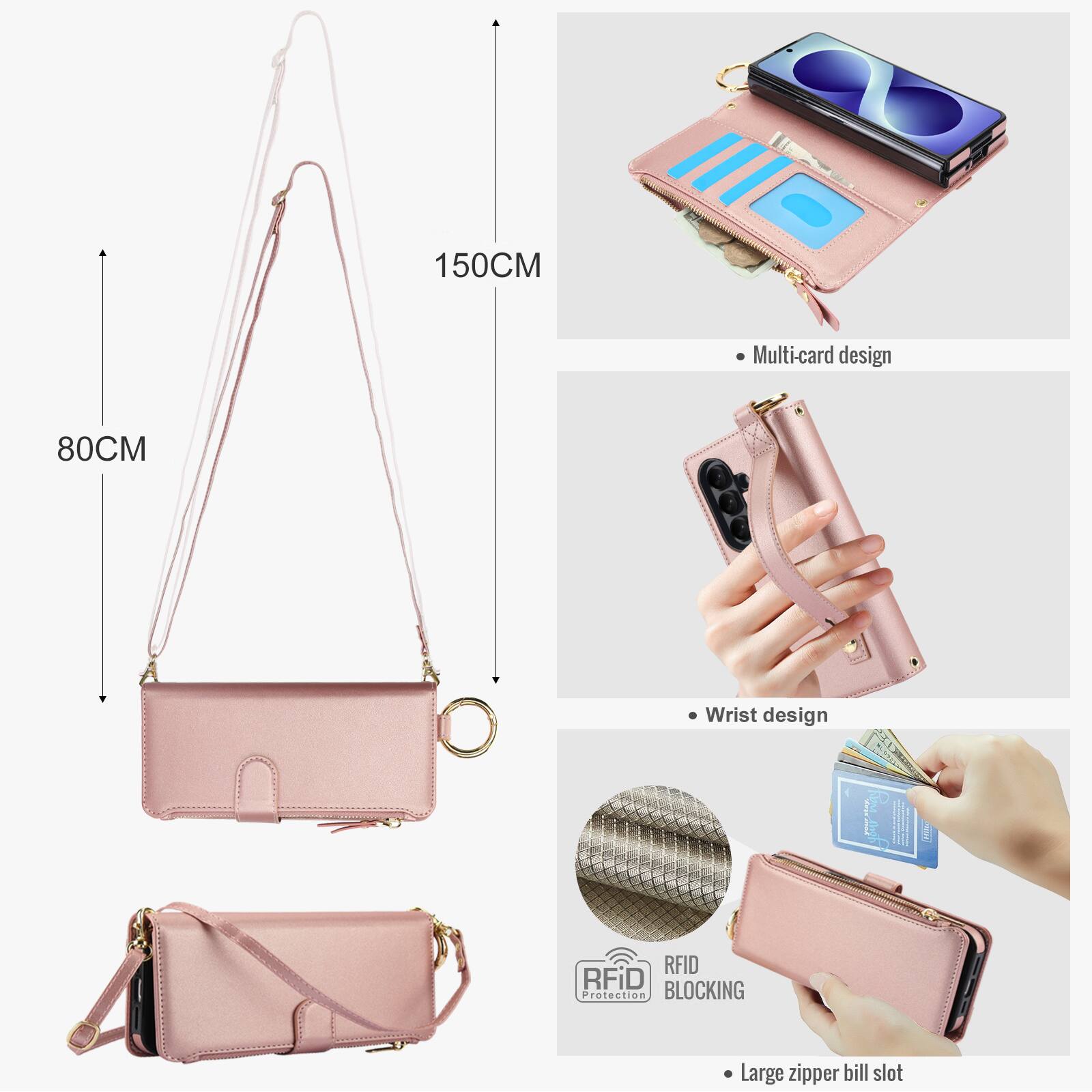 150CM  
Multi-card design  
80CM  
Wrist design  
RFID Protection BLOCKING  
Large zipper bill slot