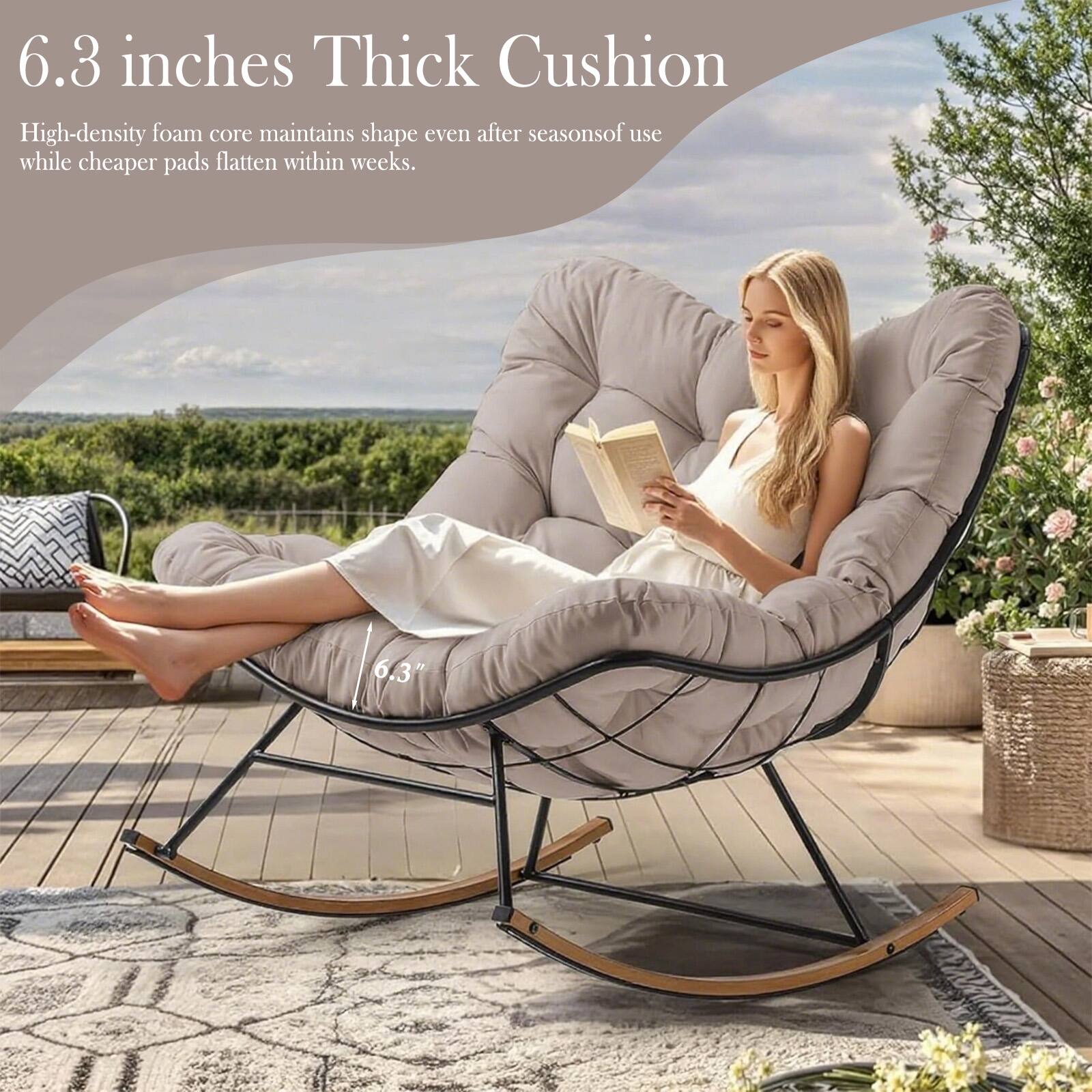 6.3 inches Thick Cushion

High-density foam core maintains shape even after seasons of use while cheaper pads flatten within weeks.